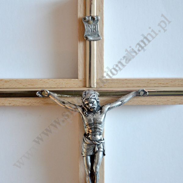 KRZYŻ DREWNIANY Z WSTAWKĄ METALOWĄ - wys.27 cm