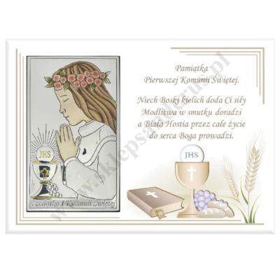 PAMIĄTKA I KOMUNII ŚWIĘTEJ - OBRAZEK SREBRNY 18 x 13 cm - VL860/4LBICOL