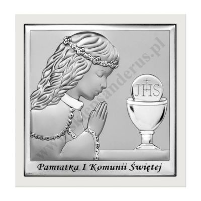 PAMIĄTKA I KOMUNII ŚWIĘTEJ - OBRAZEK SREBRNY 14 x14 cm - 6568/2XWA