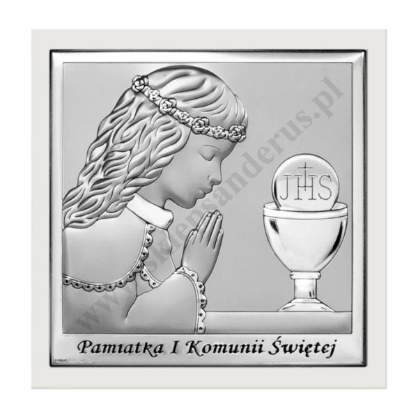 PAMIĄTKA I KOMUNII ŚWIĘTEJ - OBRAZEK SREBRNY 14 x14 cm - 6568/2XWA