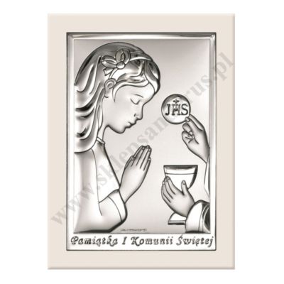 PAMIĄTKA I KOMUNII ŚWIĘTEJ - OBRAZEK SREBRNY 8 x 11 cm - 6491/2AW
