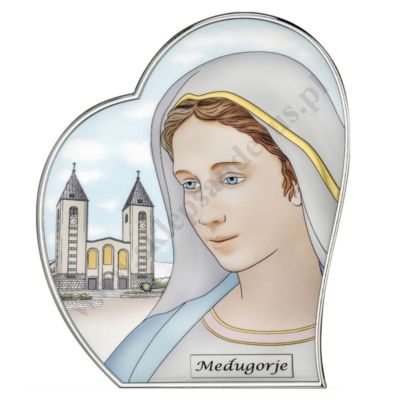 MATKA BOŻA MEDUGORJE - OBRAZEK SREBRNY KOLORYZOWANY 16 x 20 cm - SA0006/3C