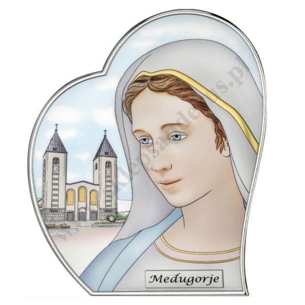 MATKA BOŻA MEDUGORJE - OBRAZEK SREBRNY KOLORYZOWANY 16 x 20 cm - SA0006/3C