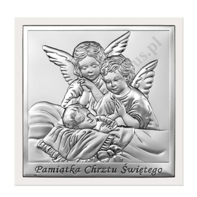 ANIOŁ STRÓŻ - OBRAZEK SREBRNY 14 x 14 cm - 6444/2XW