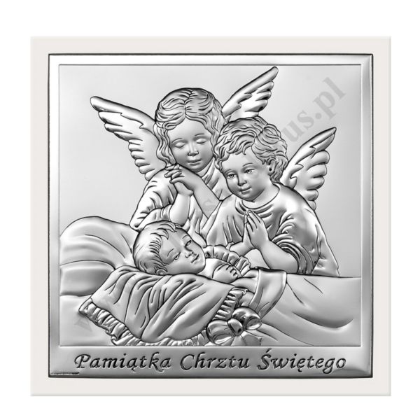 ANIOŁ STRÓŻ - OBRAZEK SREBRNY 14 x 14 cm - 6444/2XW