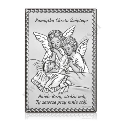 ANIOŁ STRÓŻ - OBRAZEK SREBRNY 10 x 14 cm - FU840310S1