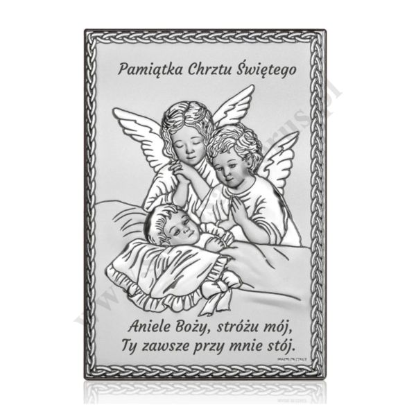 ANIOŁ STRÓŻ - OBRAZEK SREBRNY 10 x 14 cm - FU840310S1