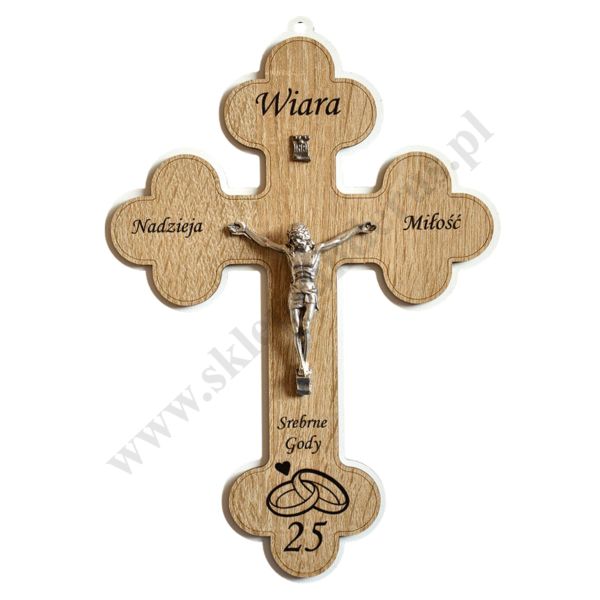 KRZYŻ JUBILEUSZ MAŁŻEŃSTWA SREBRNE GODY 25 LAT - wys. 24 cm - 89399