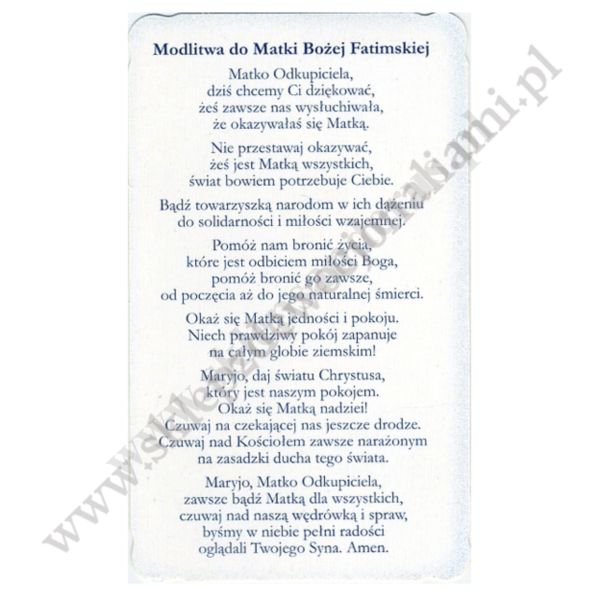 MATKA BOŻA FATIMSKA - obrazek 6.5 x 11 cm - paczka 100 szt. - 30158