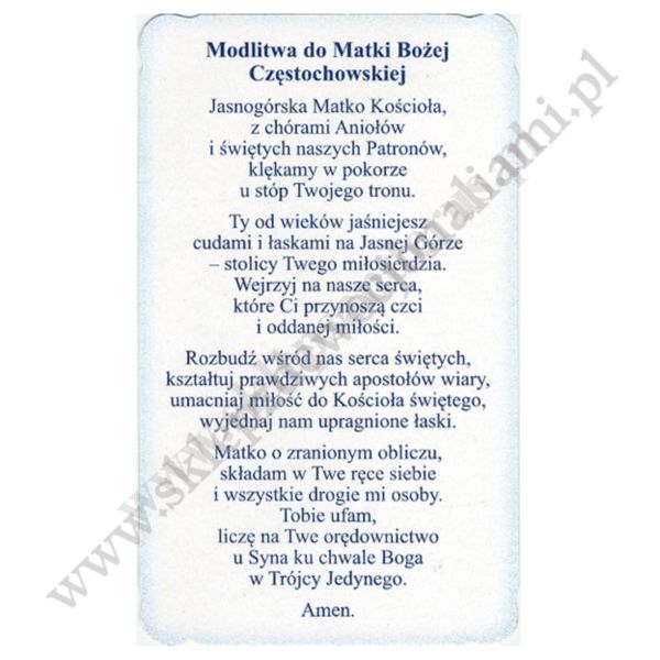 MATKA BOŻA CZĘSTOCHOWSKA - obrazek 6.5 x 11 cm - paczka 100 szt. - 30159