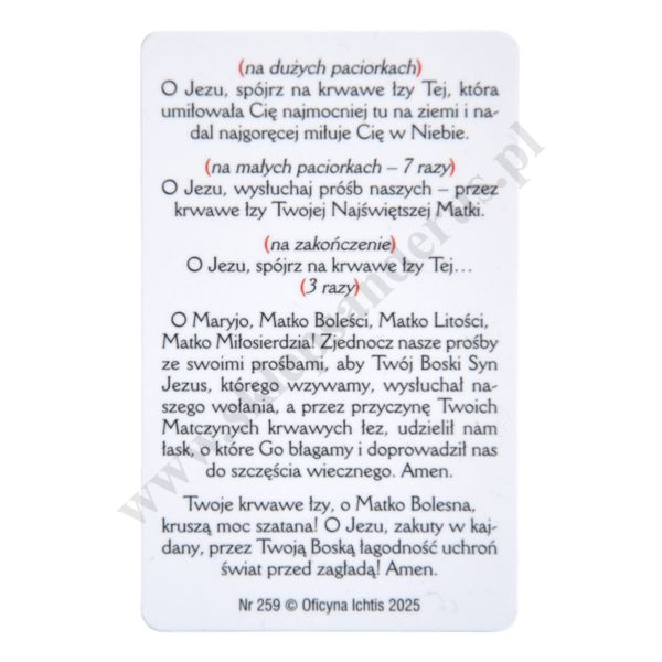 KORONKA DO KRWAWYCH ŁEZ MATKI BOŻEJ - biznes karta - 67000