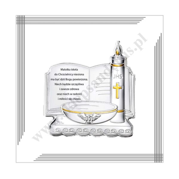 PAMIĄTKA CHRZTU ŚWIĘTEGO - OBRAZEK SREBRNY 12 x 12 cm - VL853S2/3L