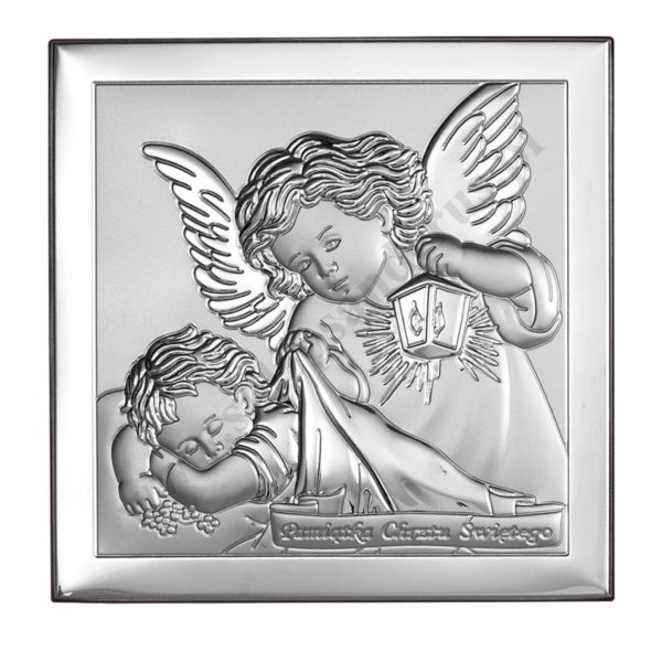 ANIOŁ STRÓŻ - OBRAZEK SREBRNY 12 x 12 cm - 6430/2X