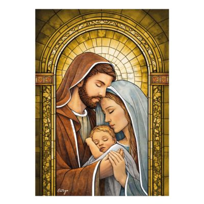 ŚWIĘTA RODZINA - obraz malowany na szkle - format 17 x 23.5 cm - ESV0321