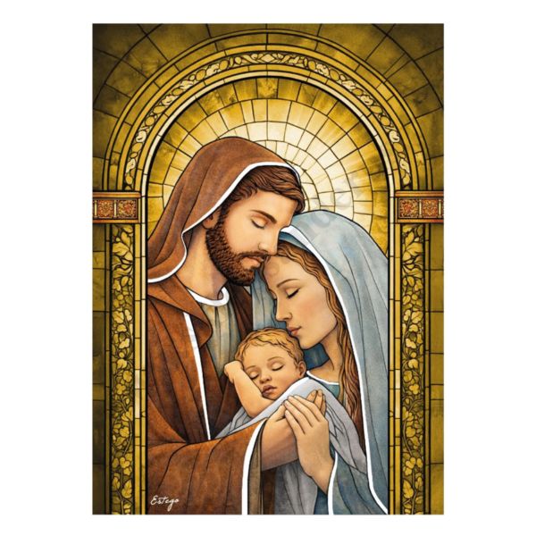 ŚWIĘTA RODZINA - obraz malowany na szkle - format 17 x 23.5 cm - ESV0321