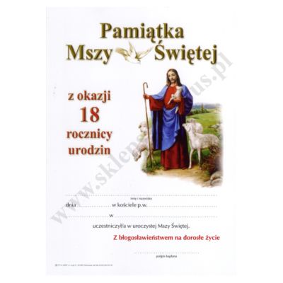 PAMIĄTKA MSZY ŚWIĘTEJ Z OKAZJI 18 ROCZNICY URODZIN - format A5 - 81519