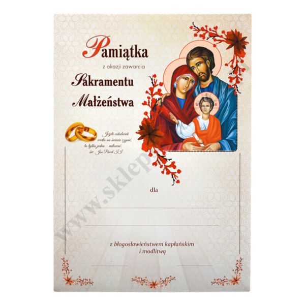 PAMIĄTKA SAKRAMENTU MAŁŻEŃSTWA - format A4 - 3305