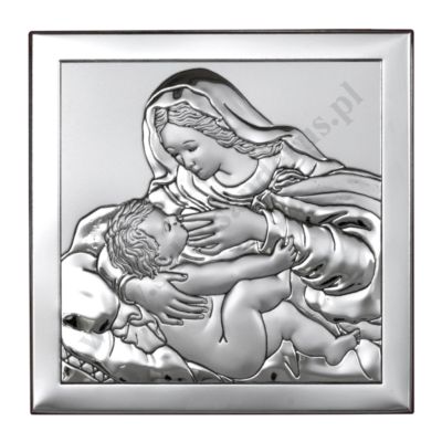 MATKA BOŻA Z DZIECIĄTKIEM - OBRAZEK SREBRNY 8 x 8 cm - 6429/2
