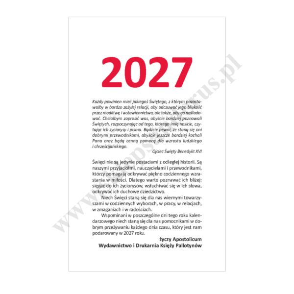 KALENDARZ ZDZIERAK NA 2027 ROK Z PLECAMI