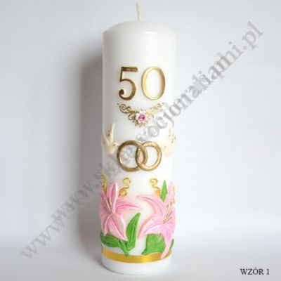 ŚWIECA JUBILEUSZOWA 50-LAT ŚLUBU - wys.25 cm - mix wzorów - 50988