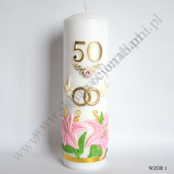 ŚWIECA JUBILEUSZOWA 50-LAT ŚLUBU - wys.25 cm - mix wzorów - 50988