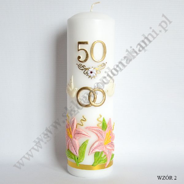 ŚWIECA JUBILEUSZOWA 50-LAT ŚLUBU - wys.25 cm - mix wzorów - 50988