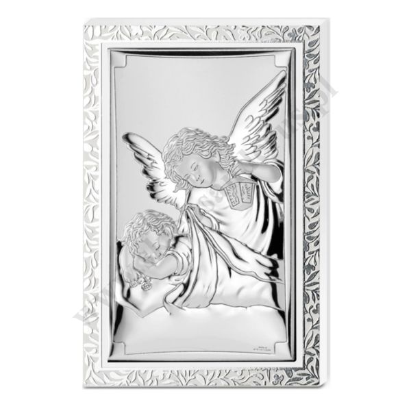ANIOŁ STRÓŻ - OBRAZEK SREBRNY 9 x 13.5 cm - VL81510/3L