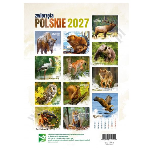 ZWIERZĘTA POLSKIE - KALENDARZ 2027 - format 240 x 335 mm - 4617