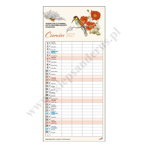 KALENDARZ RODZINNY 2027 - format 22.2 x 48,5 cm - 00010