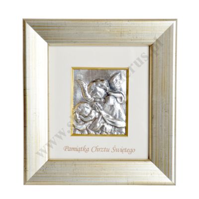 ANIOŁ STRÓŻ - OBRAZEK SREBRNY W RAMCE - 85487