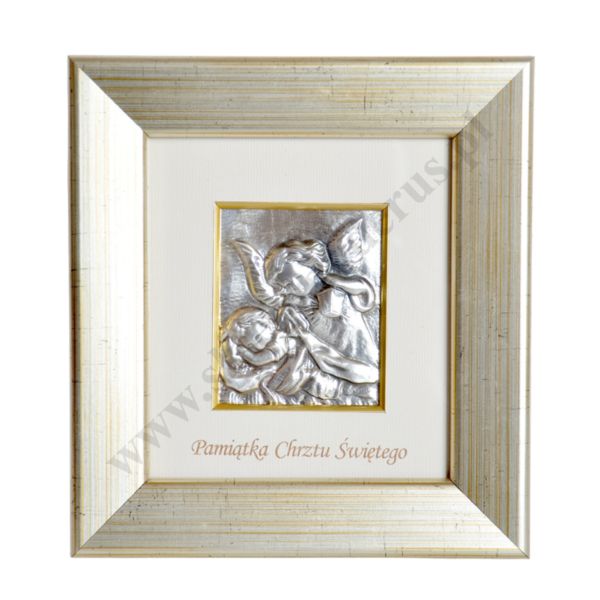 ANIOŁ STRÓŻ - OBRAZEK SREBRNY W RAMCE - 85487