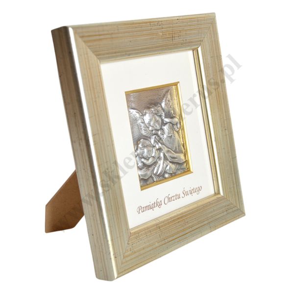 ANIOŁ STRÓŻ - OBRAZEK SREBRNY W RAMCE - 85487