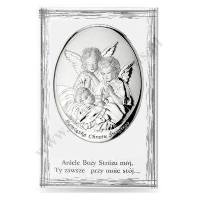 ANIOŁ STRÓŻ - OBRAZEK SREBRNY 11.5 x 17.5 cm - VL825/4