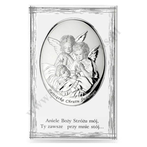 ANIOŁ STRÓŻ - OBRAZEK SREBRNY 11.5 x 17.5 cm - VL825/4