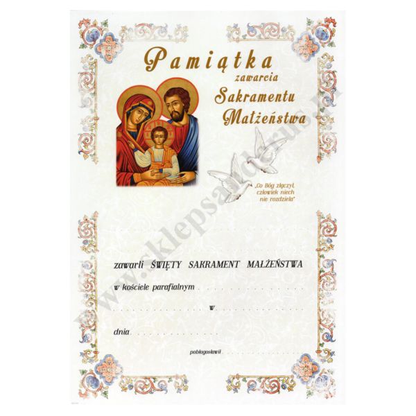 PAMIĄTKA SAKRAMENTU MAŁŻEŃSTWA - format A4 - 84087
