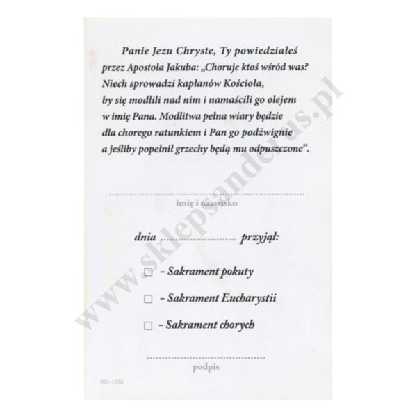 PAMIĄTKA SAKRAMENTU NAMASZCZENIA CHORYCH - obrazek 6.5 x 10 cm - paczka 100 szt. - 38679