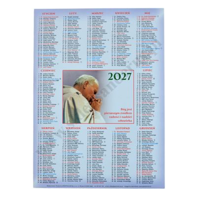 KALENDARZ NA ROK 2027 - ŚW. JAN PAWEŁ II - jednokartkowy - 59079