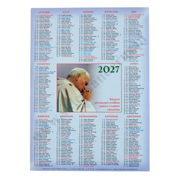 KALENDARZ NA ROK 2027 - ŚW. JAN PAWEŁ II - jednokartkowy - 59079
