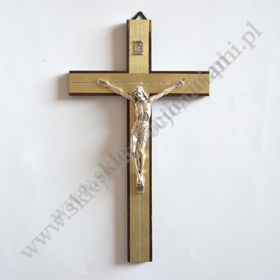 KRZYŻ DREWNIANY Z METALOWĄ WSTAWKĄ - wys.25 cm - 4340