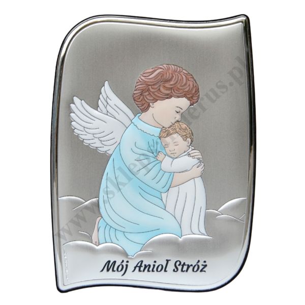 ANIOŁ STRÓŻ - OBRAZEK SREBRNY 13.5 x 18 cm - 6764S/3COL