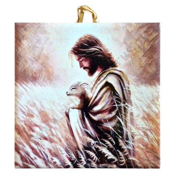 PAN JEZUS Z BARANKIEM - obrazek na ceramice 10 x 10 cm - 45192