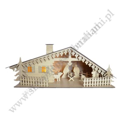 DREWNIANA SZOPKA PODŚWIETLANA - wys. 20 cm - 51174