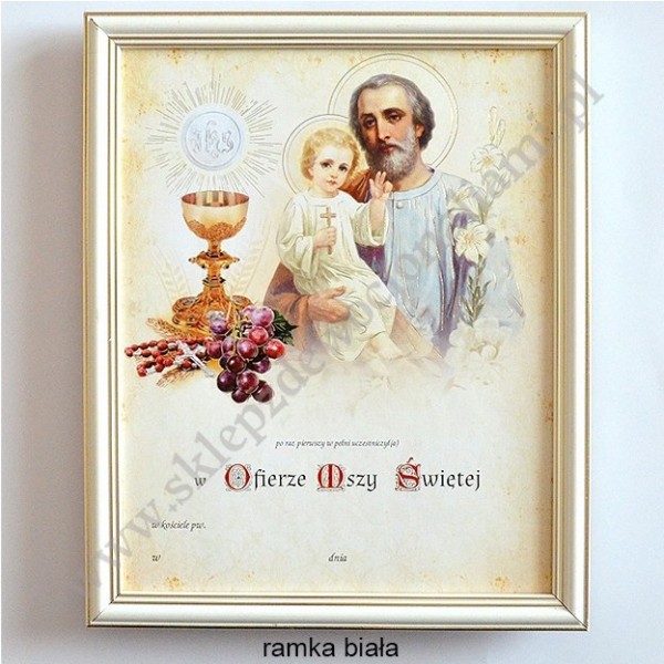 OBRAZEK KOMUNIJNY W DREWNIANEJ RAMCE ZA SZKŁEM - WZÓR 103