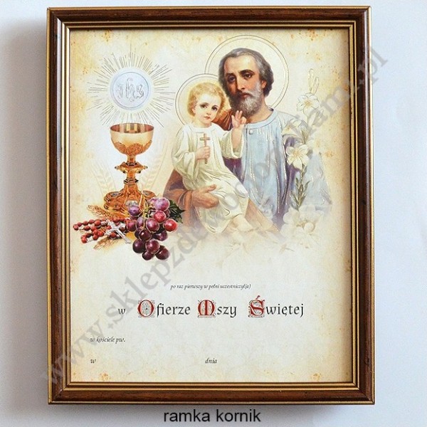 OBRAZEK KOMUNIJNY W DREWNIANEJ RAMCE ZA SZKŁEM - WZÓR 103