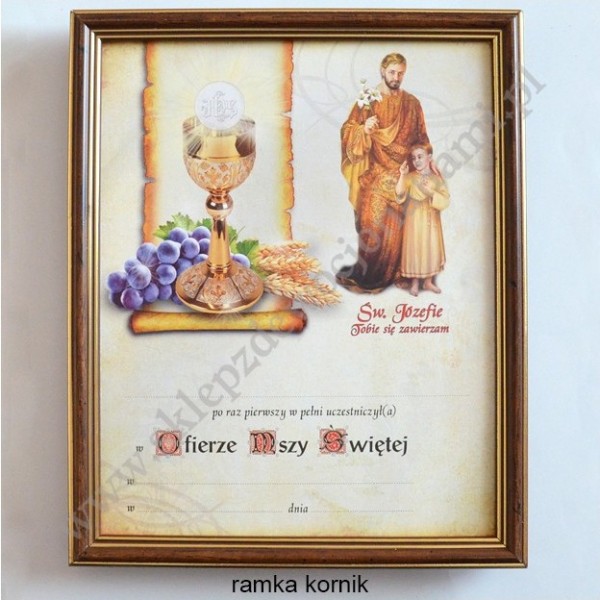 OBRAZEK KOMUNIJNY W DREWNIANEJ RAMCE ZA SZKŁEM - WZÓR 106