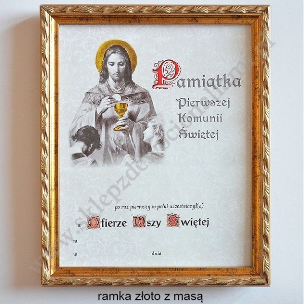 OBRAZEK KOMUNIJNY W DREWNIANEJ RAMCE ZA SZKŁEM - WZÓR 110