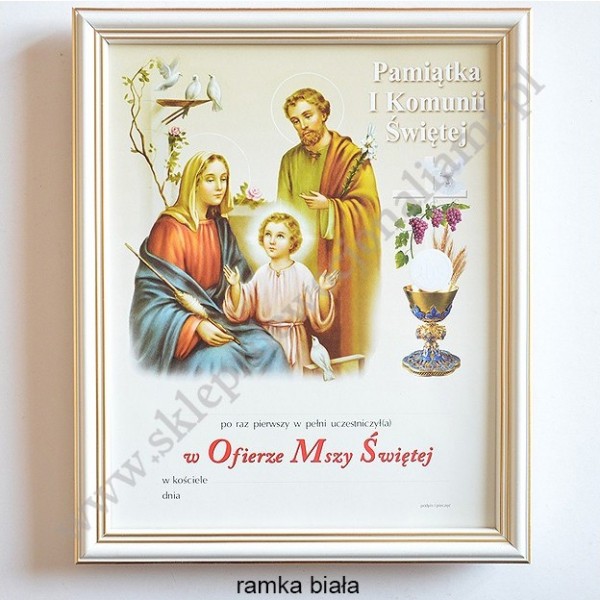 OBRAZEK KOMUNIJNY W DREWNIANEJ RAMCE ZA SZKŁEM - WZÓR 113