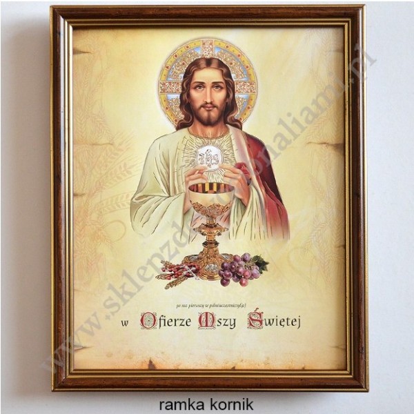OBRAZEK KOMUNIJNY W DREWNIANEJ RAMCE ZA SZKŁEM - WZÓR 119