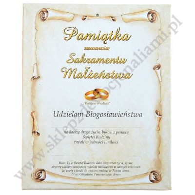 PAMIĄTKA SAKRAMENTU MAŁŻEŃSTWA - 20 x 25 cm - 81234