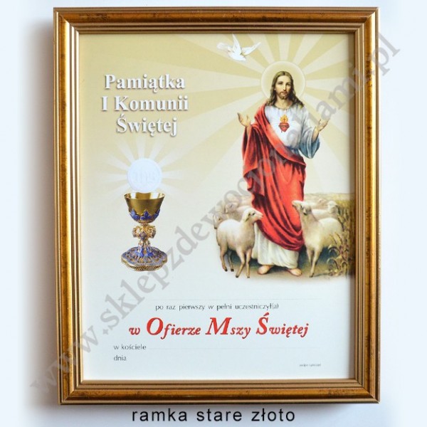 OBRAZEK KOMUNIJNY W DREWNIANEJ RAMCE ZA SZKŁEM - WZÓR 124